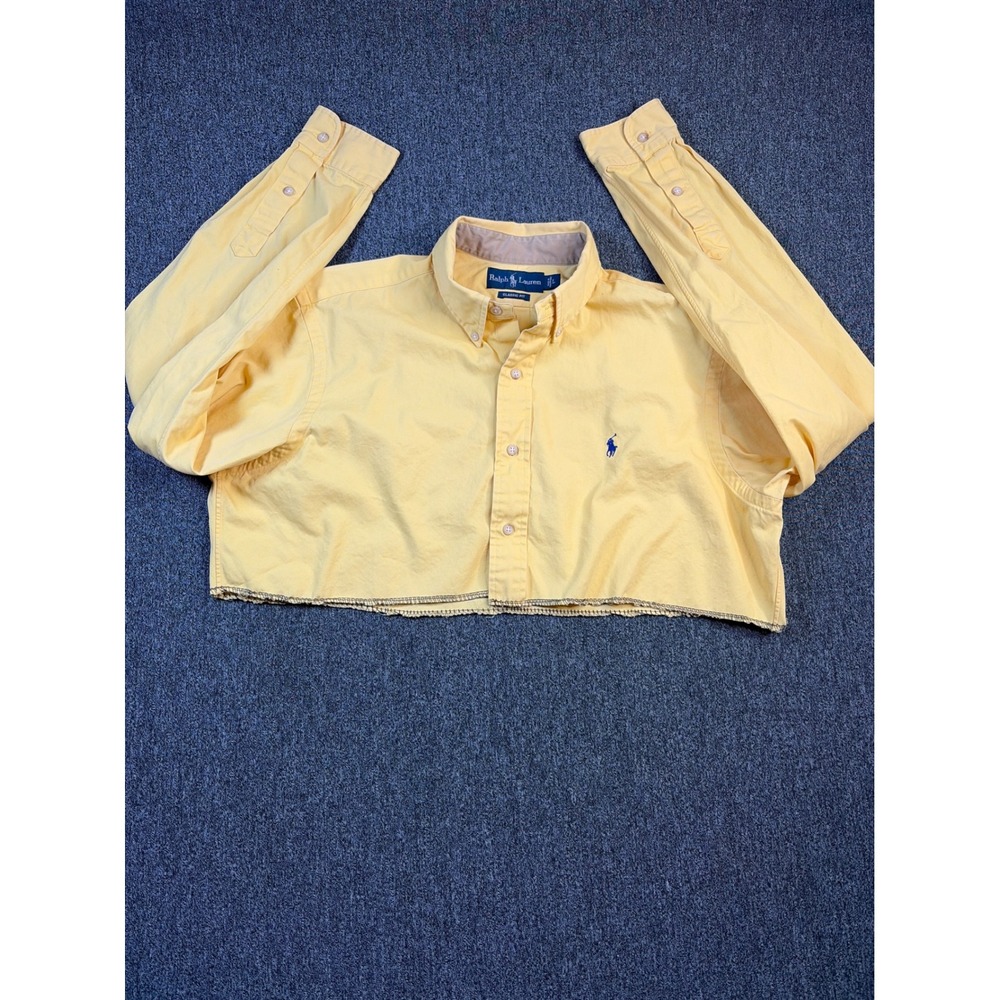 Ralph Lauren Mens Custom Cropped Button Down Shirt Yellow Classic Fit Large - Picture 2 of 6